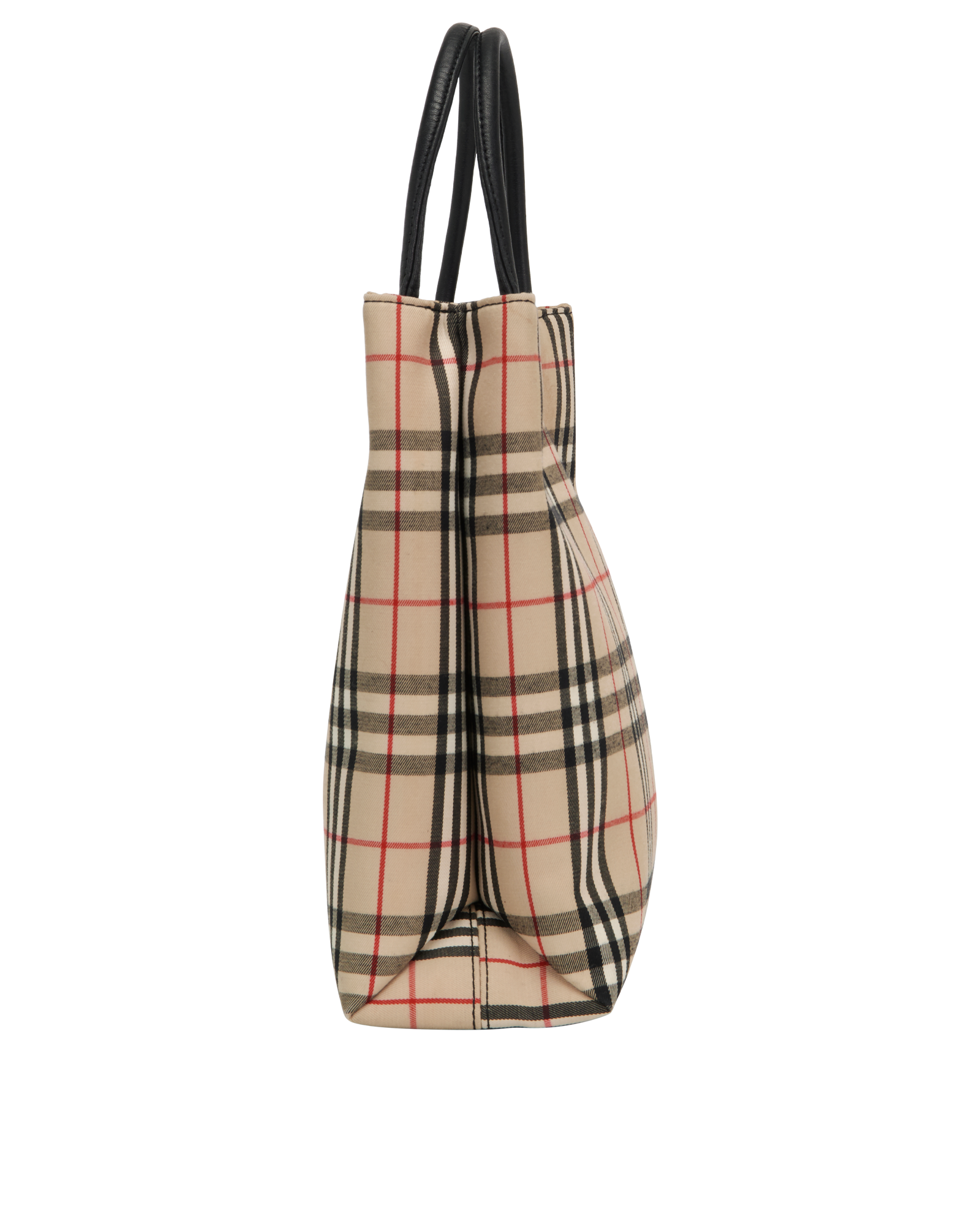 Small Check Tote, &pound;350, Handbags, Beige/Black/Brown, Canvas, Bottom view